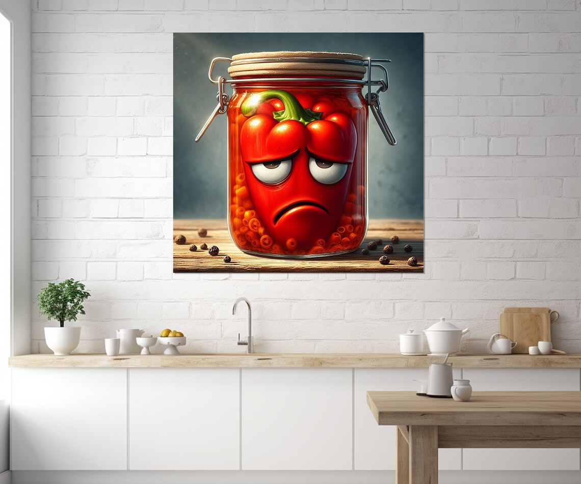 Sad Pickled Pepper In A Jar Print Funny Kitchen Wall Decor Kitchen Wall Art Vegetables Poster Pepper Print Housewife Gift - Image 3