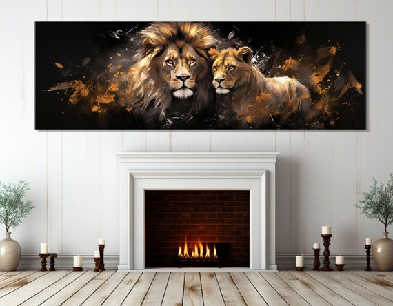 Lions In Love Art Print, Romantic Bedroom Decor