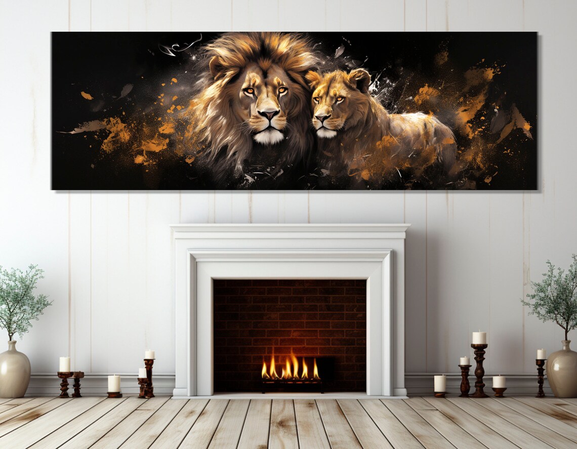Lions In Love Art Print, Romantic Bedroom Decor