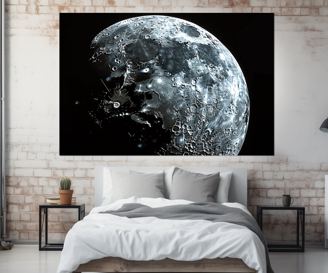 Black and White Moon Abstract Wall Art Print - Image 2