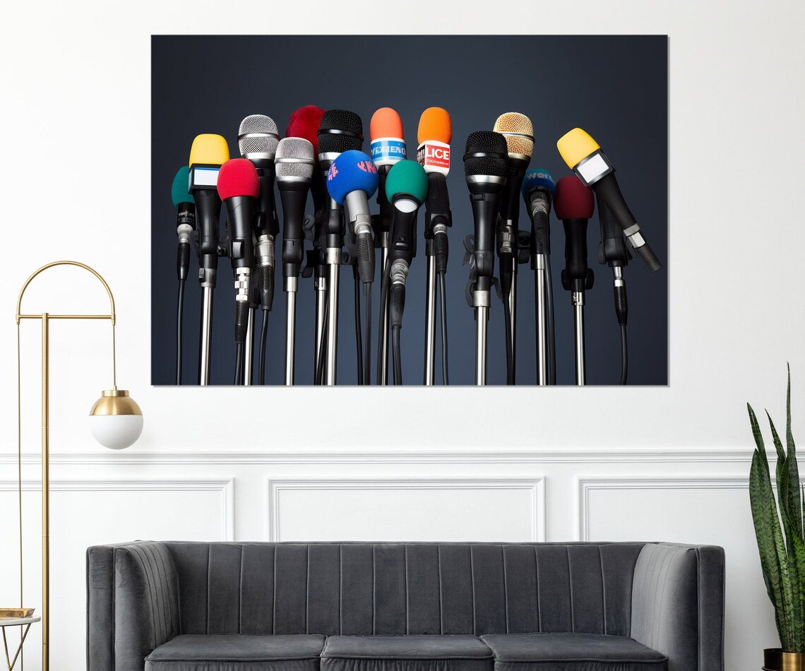 Colorful News Microphones Press Media Row Journalism Wall Art Poster