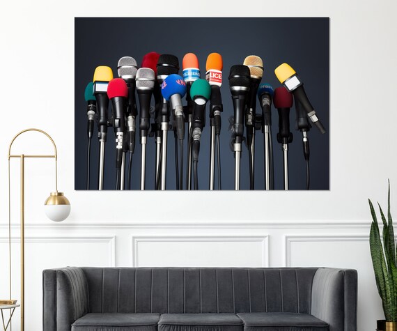 Microphones Print Journalist Gift Reporter Gift Journalism Wall Art Framed And Ready To Hang