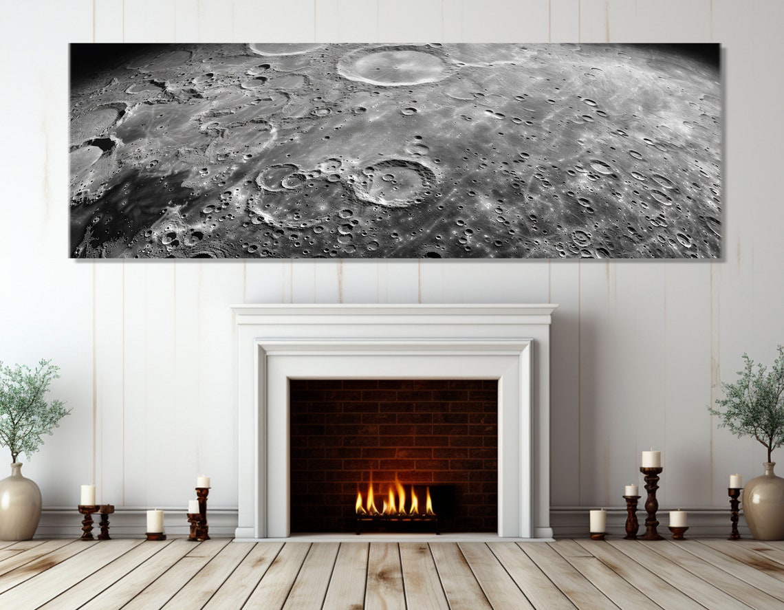 Moon Craters Close Up Black White Lunar Surface Astronomy Wall Poster - Image 2