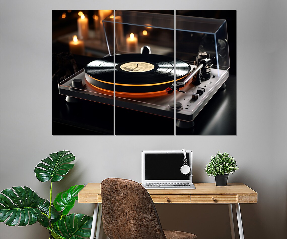 Modern Turntable Vinyl Record Player Candlelight Music Room Wall Art Poster - Image 3
