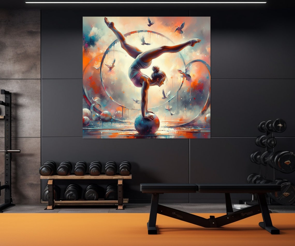 Gymnast Handstand On Ball Abstract Athletic Watercolor Poster - Image 2