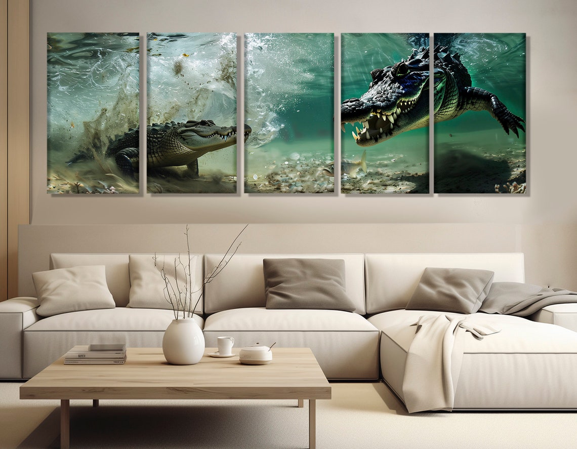 Two Crocodiles Swimming Underwater Dramatic Predator Wildlife Poster - Image 3