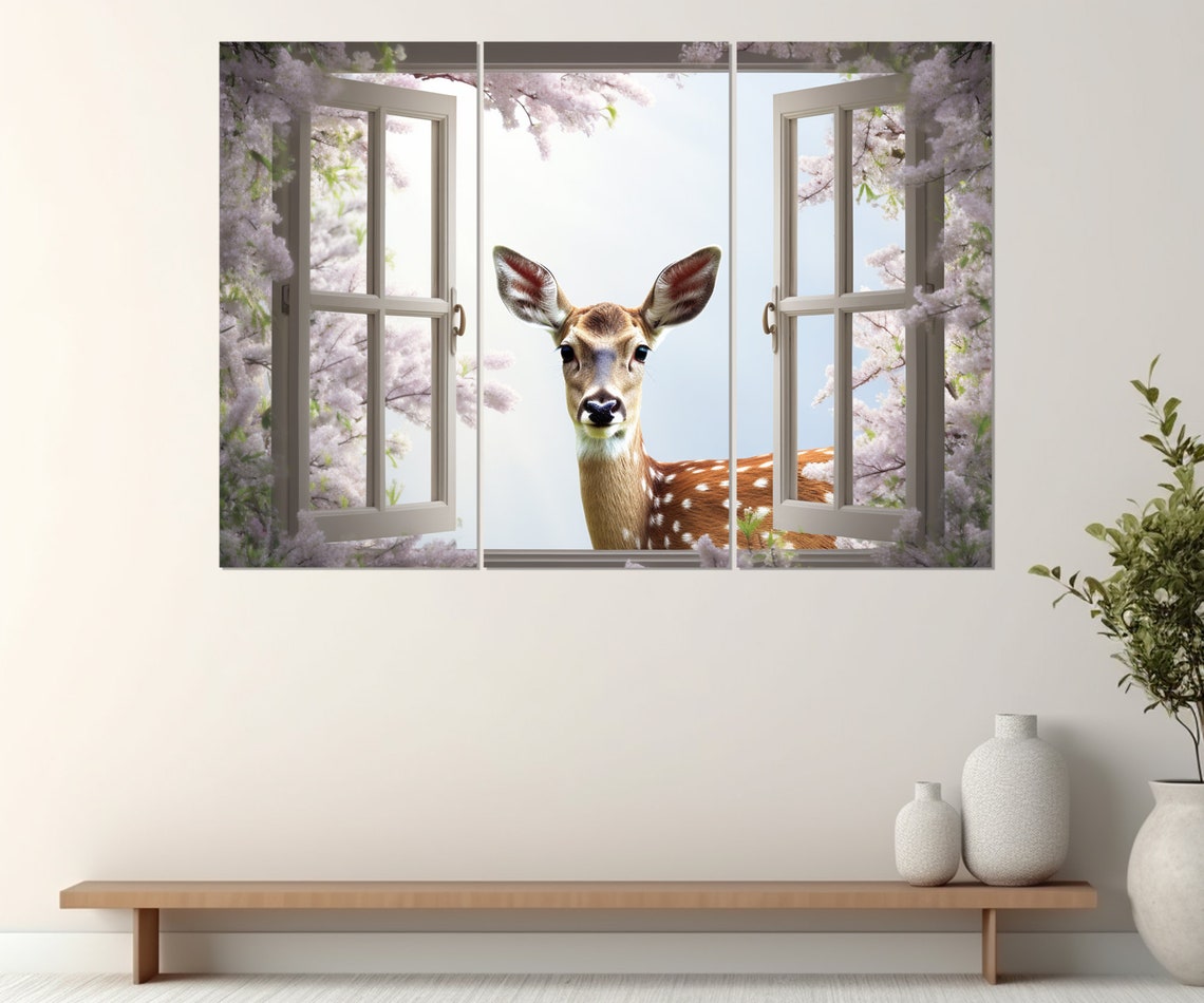 Baby Deer At Blossom Window Spring Garden View Nursery Decor Poster - Image 4