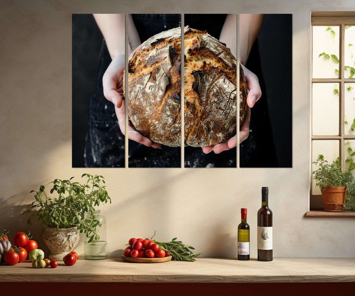 Rustic Sourdough Bread Loaf Hands Baking Artisan Bakery Kitchen Poster - Image 3