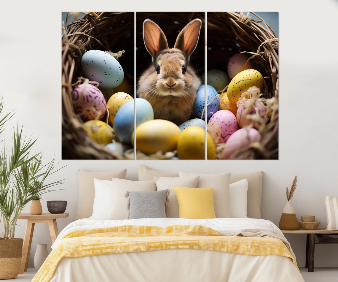 Cute Baby Rabbit In Easter Egg Basket Colorful Eggs Nursery Wall Art Poster - Image 3