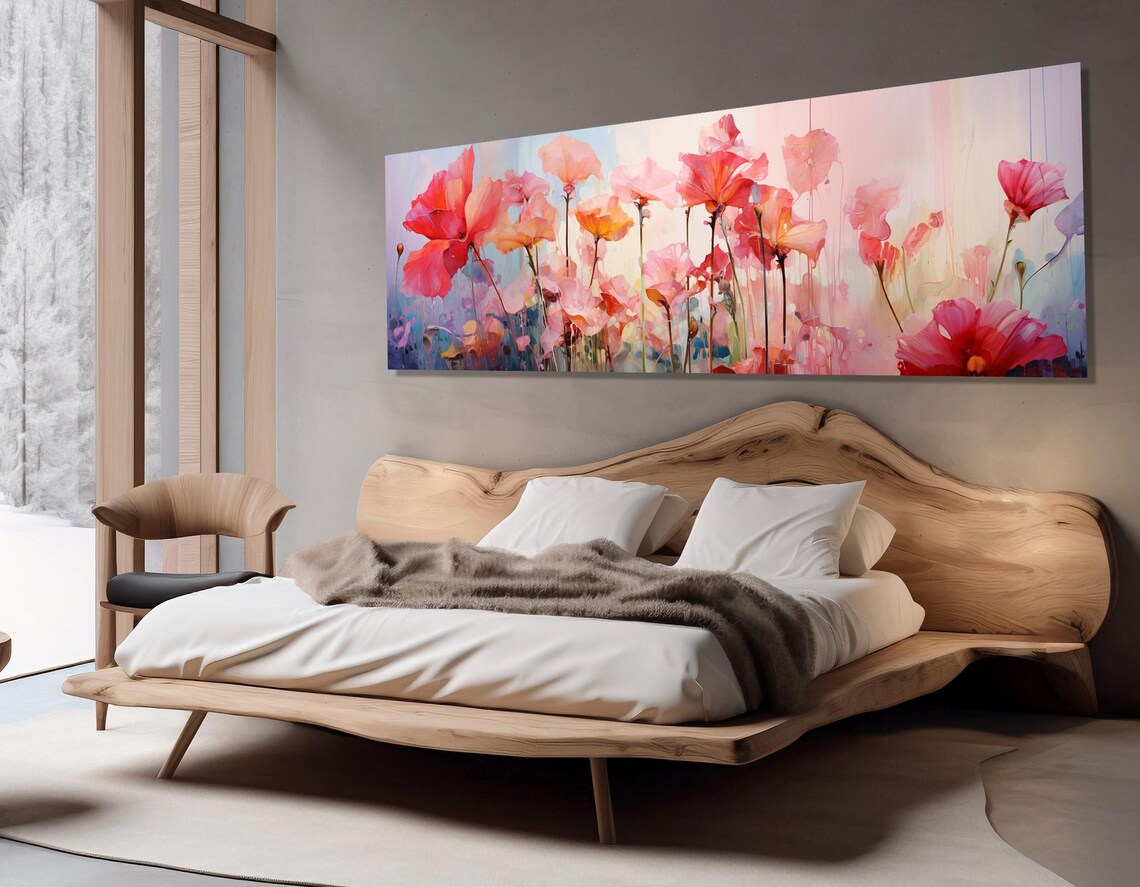 Soft Pink Wildflowers Watercolor Blooming Poppy Triptych Wall Art - Image 4
