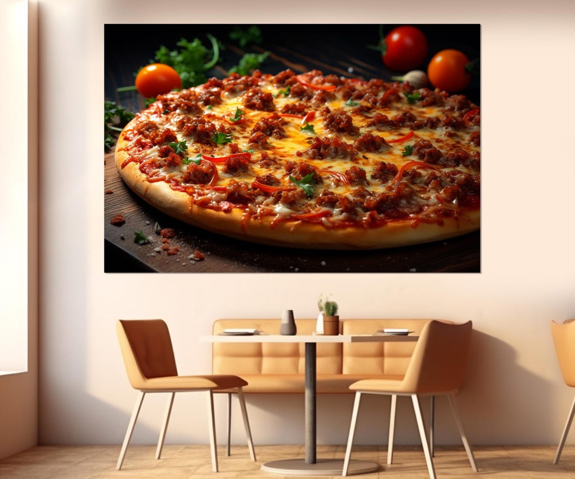 Delicious Cheese Pizza Close Up Food Photography Kitchen Wall Poster