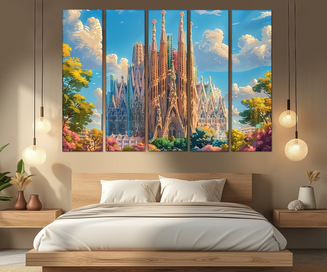 Barcelona Sagrada Familia Gaudi Basilica Blue Sky Travel Poster - Image 2