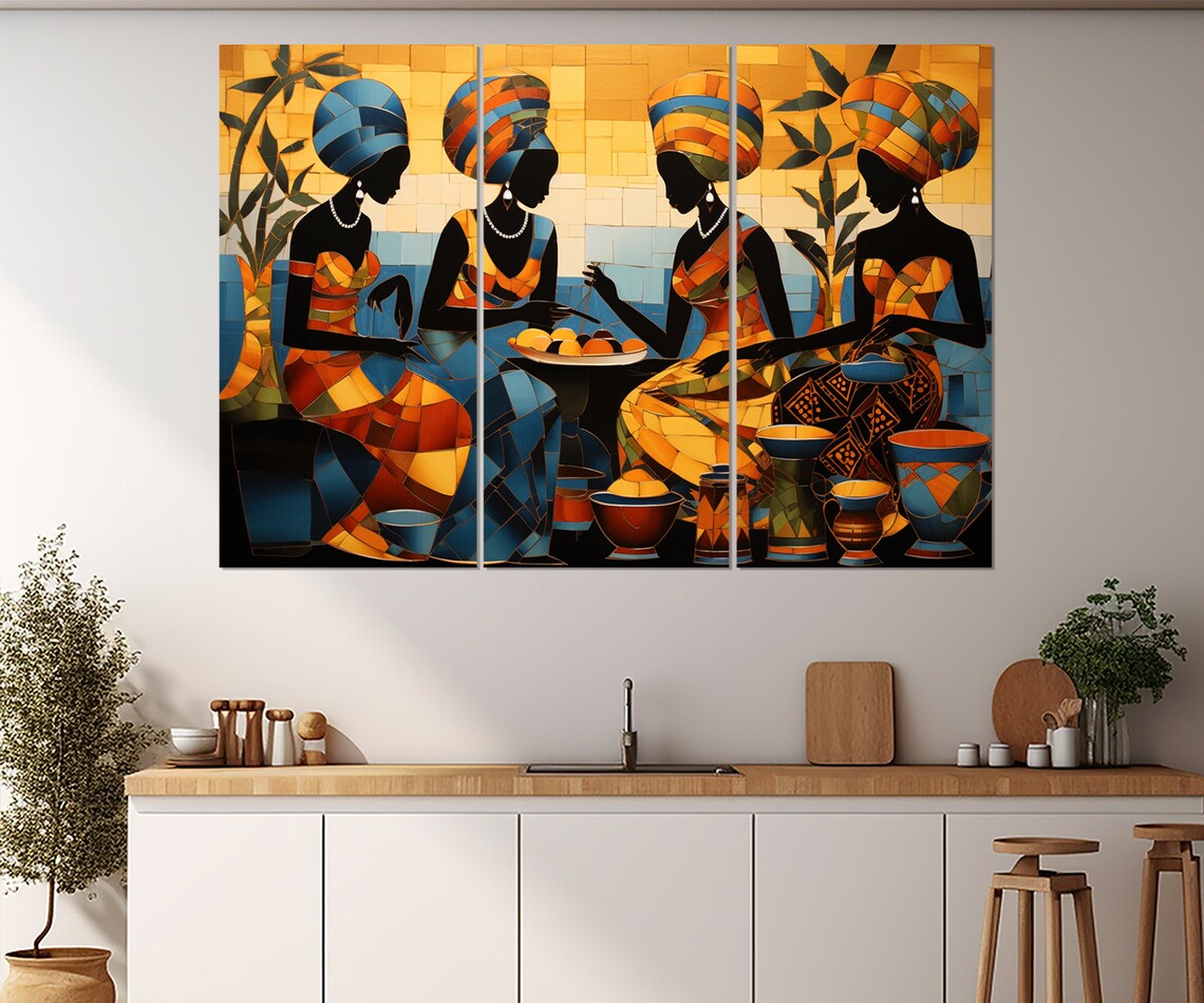 Mosaic Art Of Four African Women Sharing A Meal Together Poster - Image 4