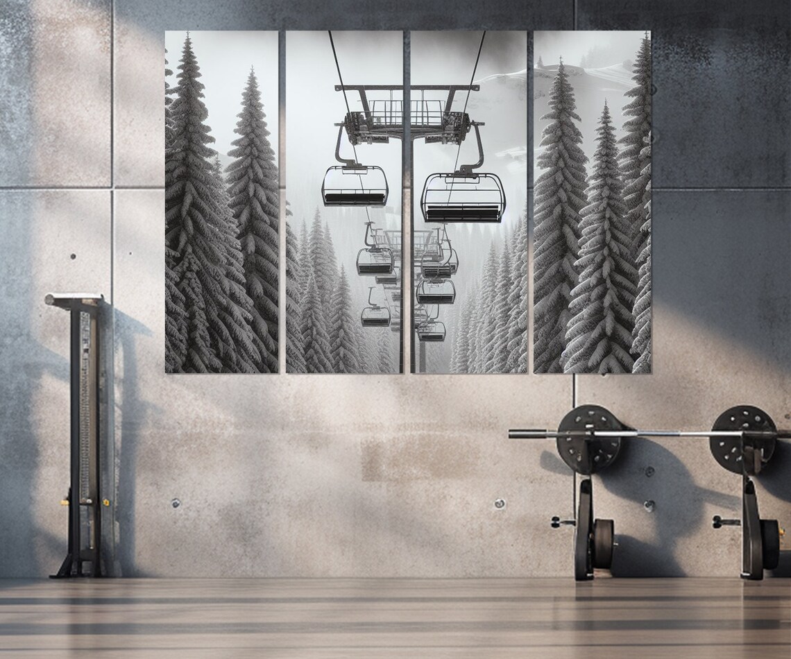 Ski Lift Winter Cable Car Art Print, Scenic Poster - Image 3