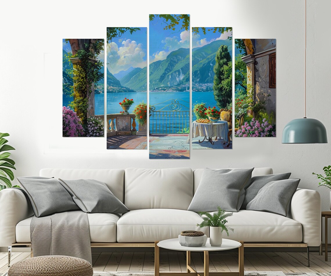 Lake Como Flower Terrace Turquoise Lake Mountain View Italy Poster - Image 3