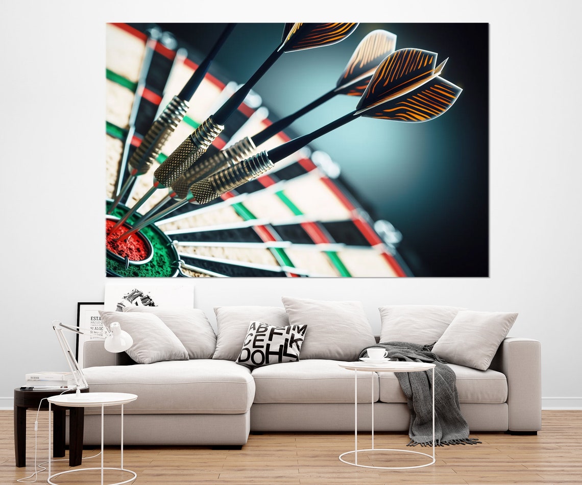 Bullseye Dartboard Darts Close Up Macro Shot Game Room Wall Art Poster