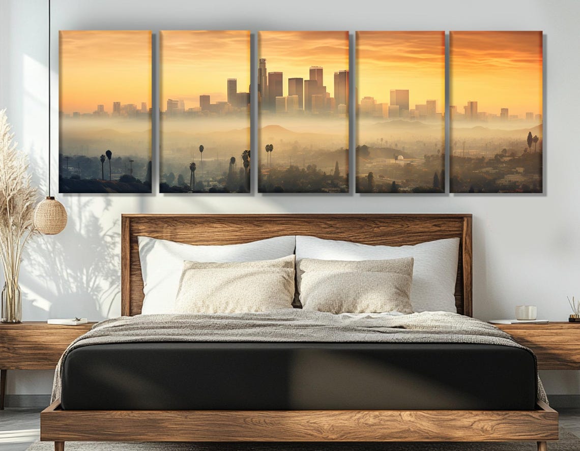Misty Los Angeles Painting Print Abstract Los Angeles Wall Art Foggy Los Angeles Print Los Angeles Poster Framed Ready To Hang - Image 3