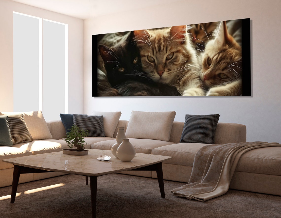 Two Cats Snuggling Close Up Portrait Tabby Black Cat Wall Art Poster - Image 3