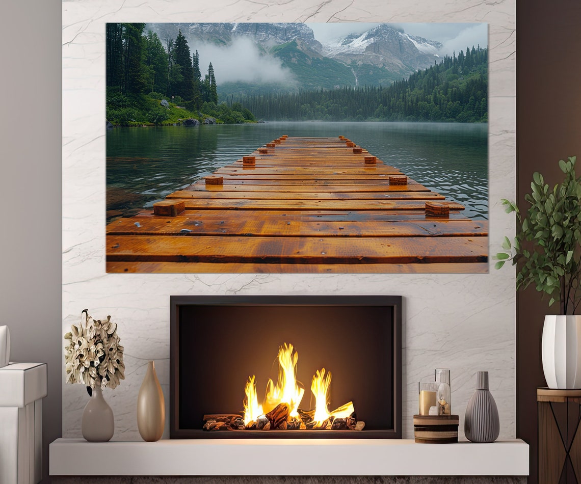 Wooden Fishing Bridge On Lake Print Fishing Wall Art Fisherman Gift Lake House Wall Decor Framed And Ready To Hang - Image 2