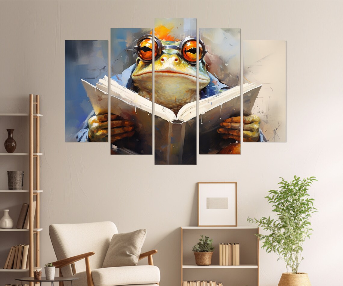 Cute Frog Wearing Round Orange Glasses Reading A Book Poster - Image 3