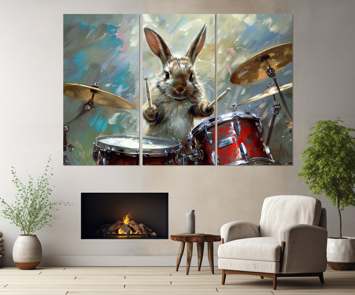 Rabbit Drummer Art Print, Funny Musician Gift - Image 2