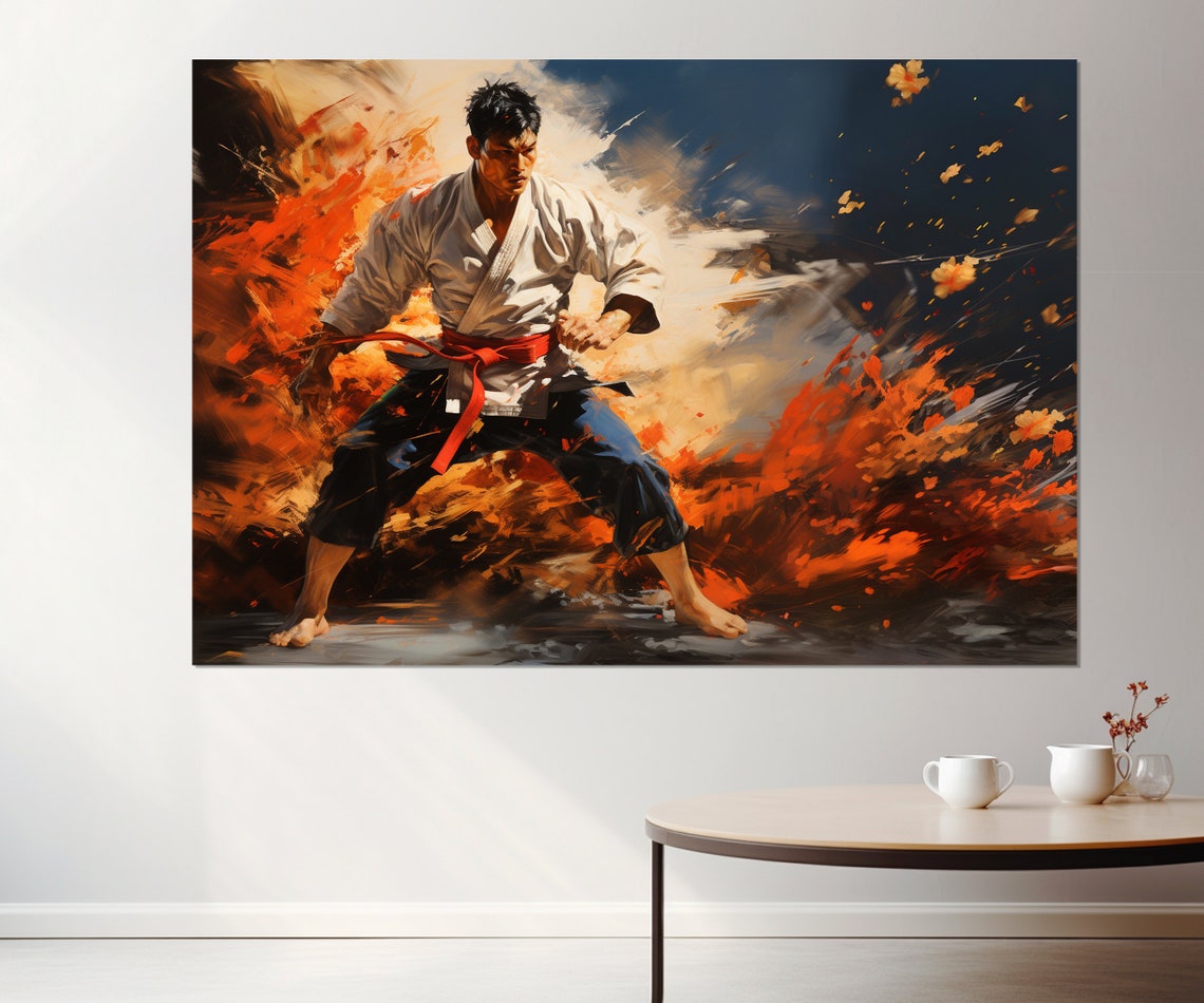Martial Arts Fighter Red Belt Fiery Abstract Dynamic Karate Poster