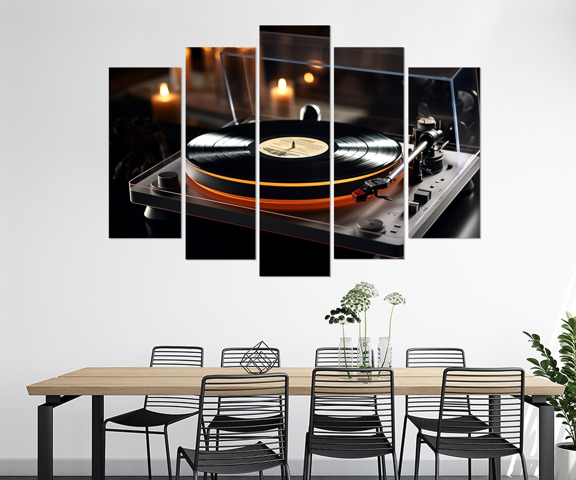 Modern Turntable Vinyl Record Player Candlelight Music Room Wall Art Poster - Image 2