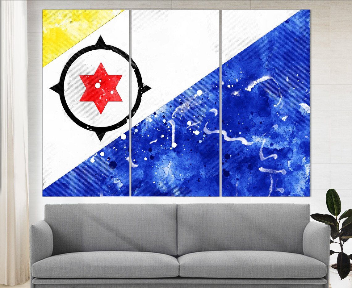 Bonaire Flag Watercolor Grunge Red Star Compass Ring Caribbean Poster - Image 2