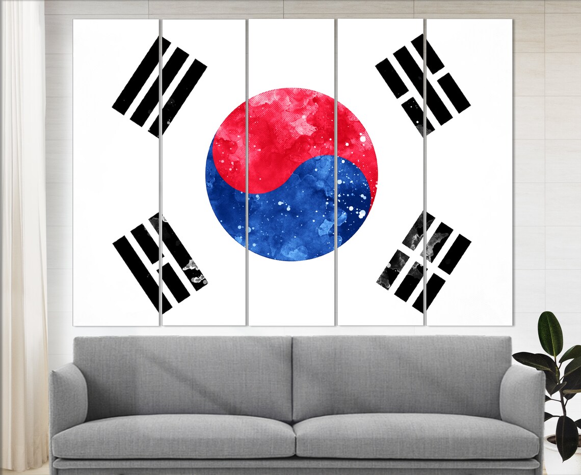 South Korea Flag Grunge Watercolor Taegeuk Yin Yang Trigrams Poster - Image 2