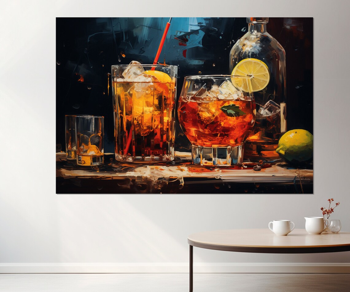 Abstract Alcohol Drinks Painting Print Alcohol Wall Art Alcohol Art Barman Gift Framed And Ready To Hang