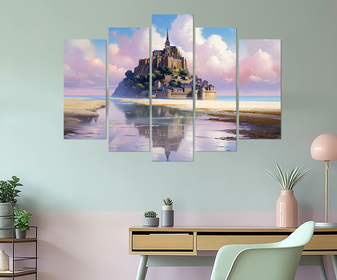 Mont Saint Michel France Tidal Island Reflection Painting Travel Poster - Image 3