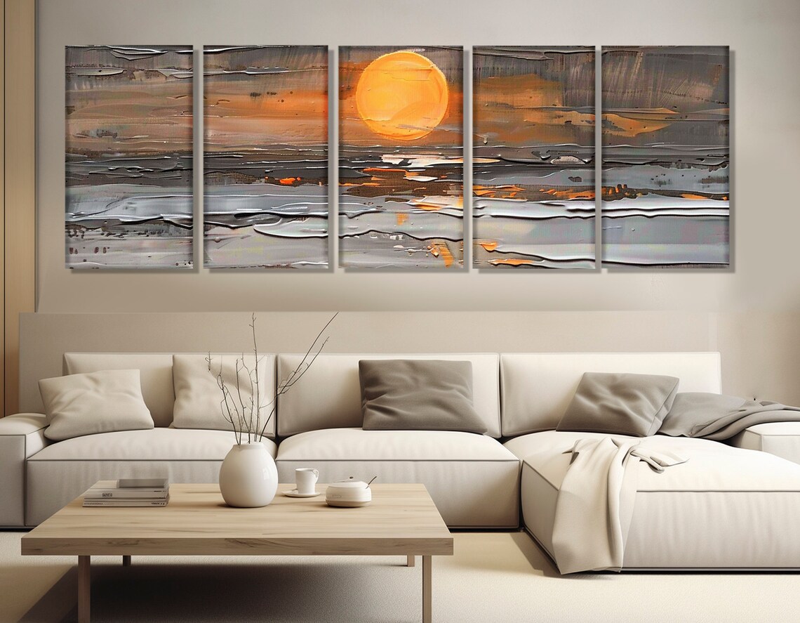 Abstract Ocean Sunset Golden Sun Reflections Textured Sea Art Poster - Image 3