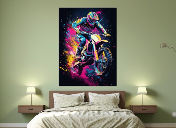 Pop Art Motocross Print Abstract Dirt Bike Wall Art Biker Gift Motocross Fan Gift Motocross Wall Decor Framed And Ready To Hang