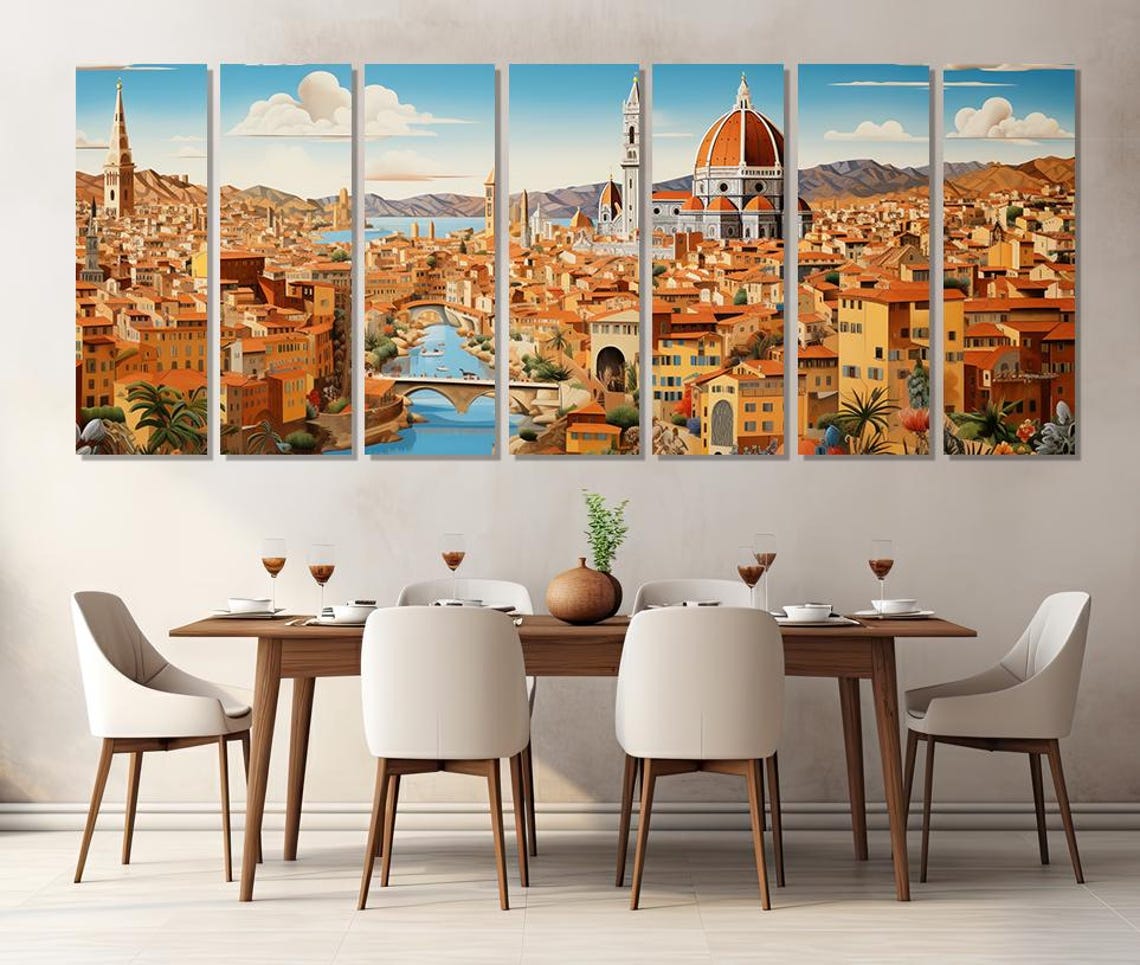 Florence Italy Duomo Cathedral Rooftops Triptych Painting Poster - Image 3