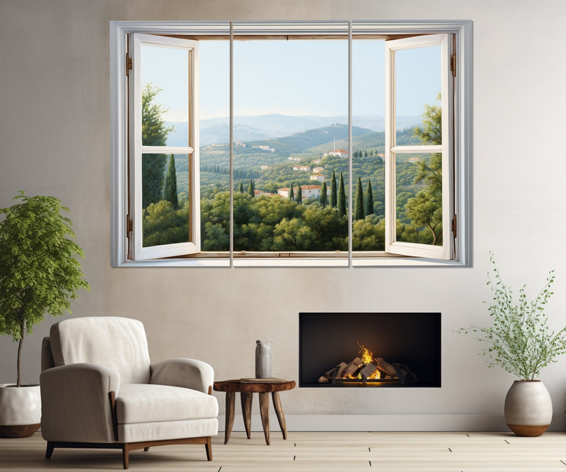 Open Window Print Green Mountains Window View Painting Window Wall Art Framed And Ready To Hang - Image 3