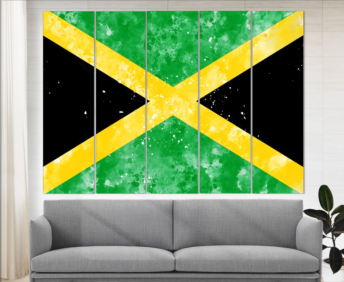 Jamaica Flag Grunge Watercolor Green Black Yellow Saltire Poster - Image 2