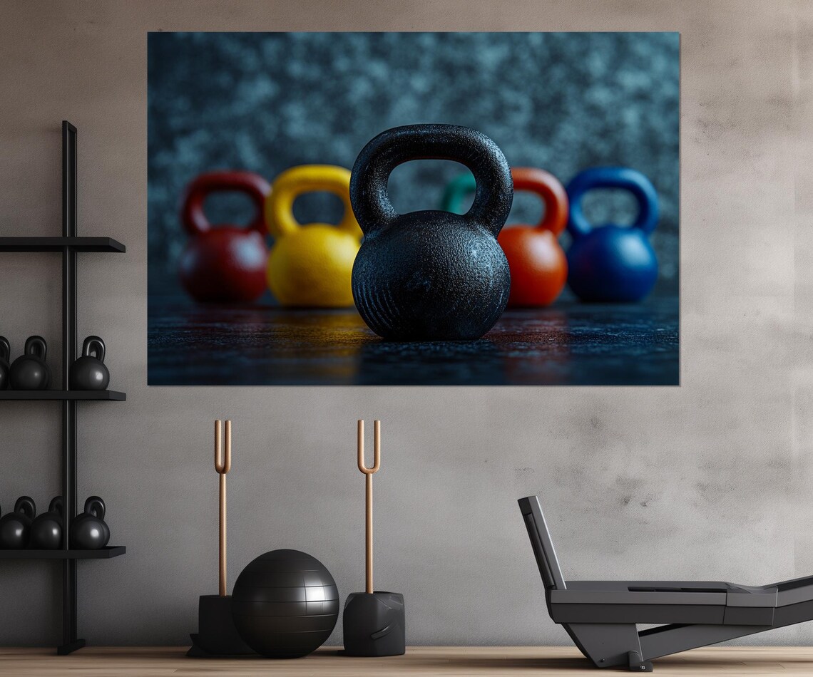 Colorful Kettlebells Gym Photography Fitness Motivation Wall Poster