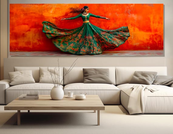 Indian Lady Dancer Painting Print Abstract Indian Dance Poster Indian Wall Decor Indian Woman Print Framed Ready To Hang