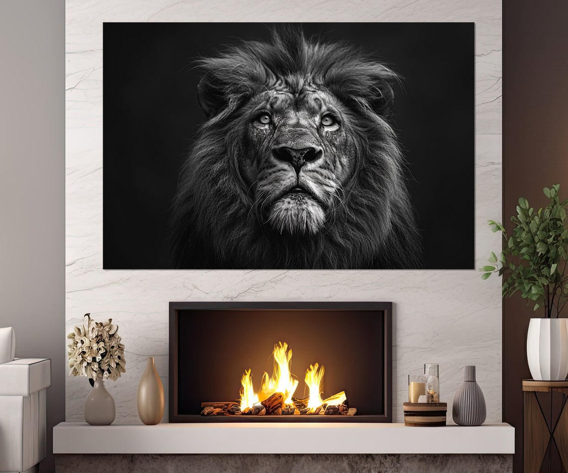 Majestic Lion Portrait Black And White Dramatic Wildlife Art Poster