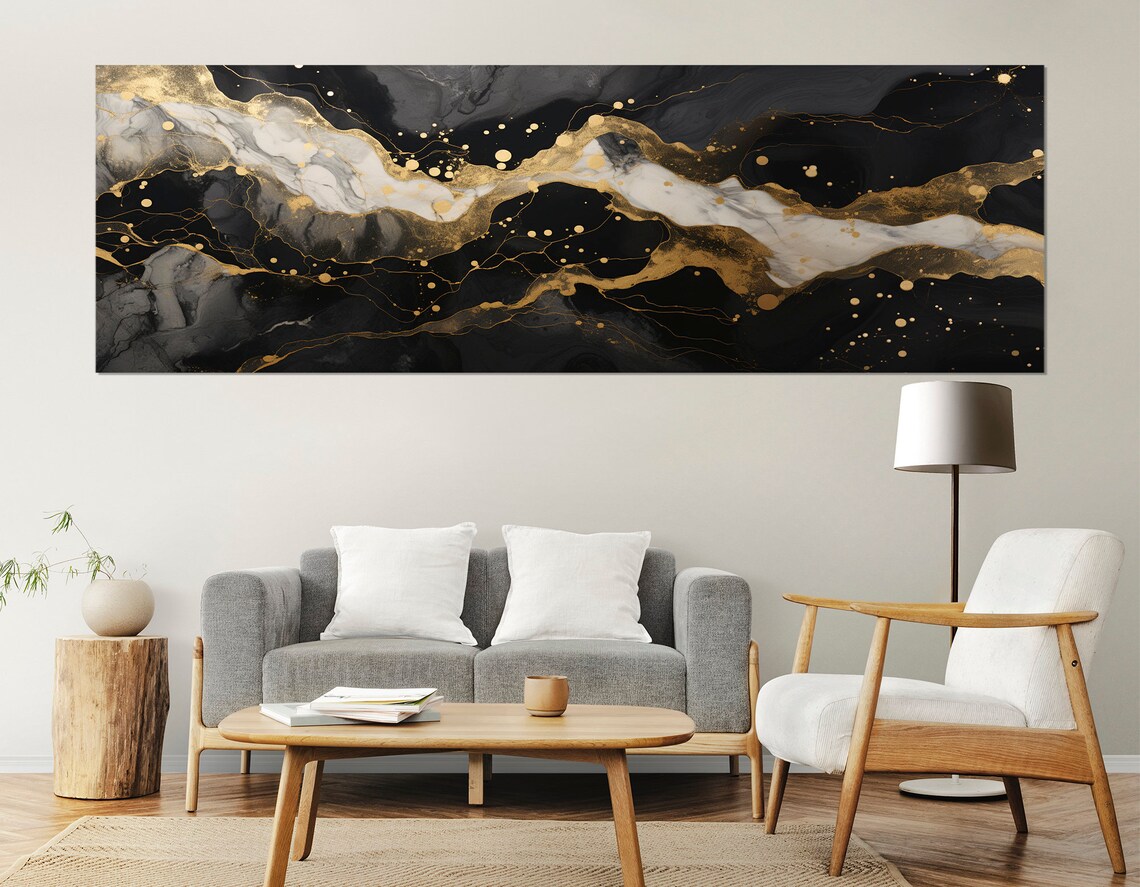 Black And Gold Marble Abstract Painting Luxury Modern Wall Poster