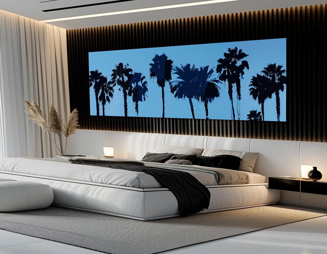Palm Tree Silhouettes Bright Blue Sky Minimalist Tropical Art Poster - Image 2