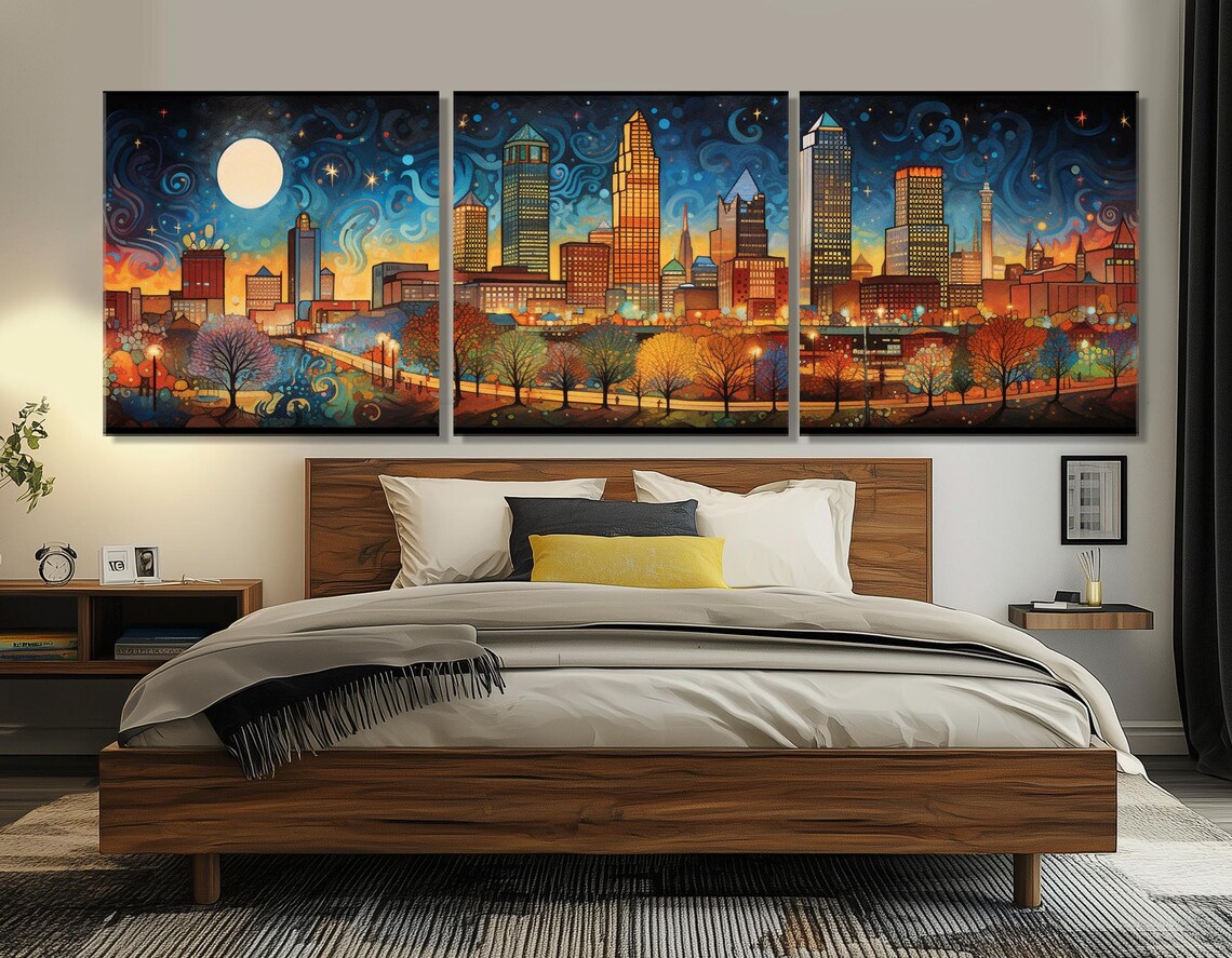 Oklahoma City In Van Gogh Starry Night Style With Moonlit Skyline Poster - Image 4
