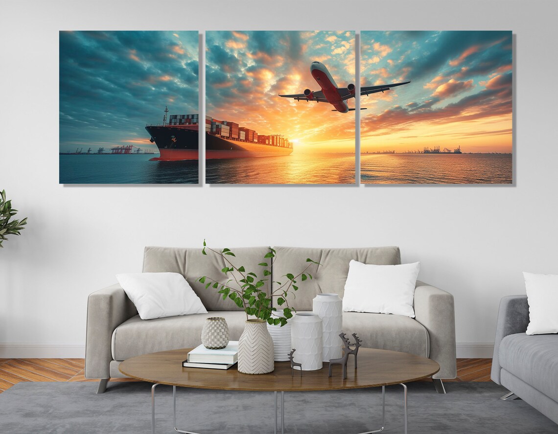 Logistics Plane and Cargo Ship Wall Art Print - Image 4