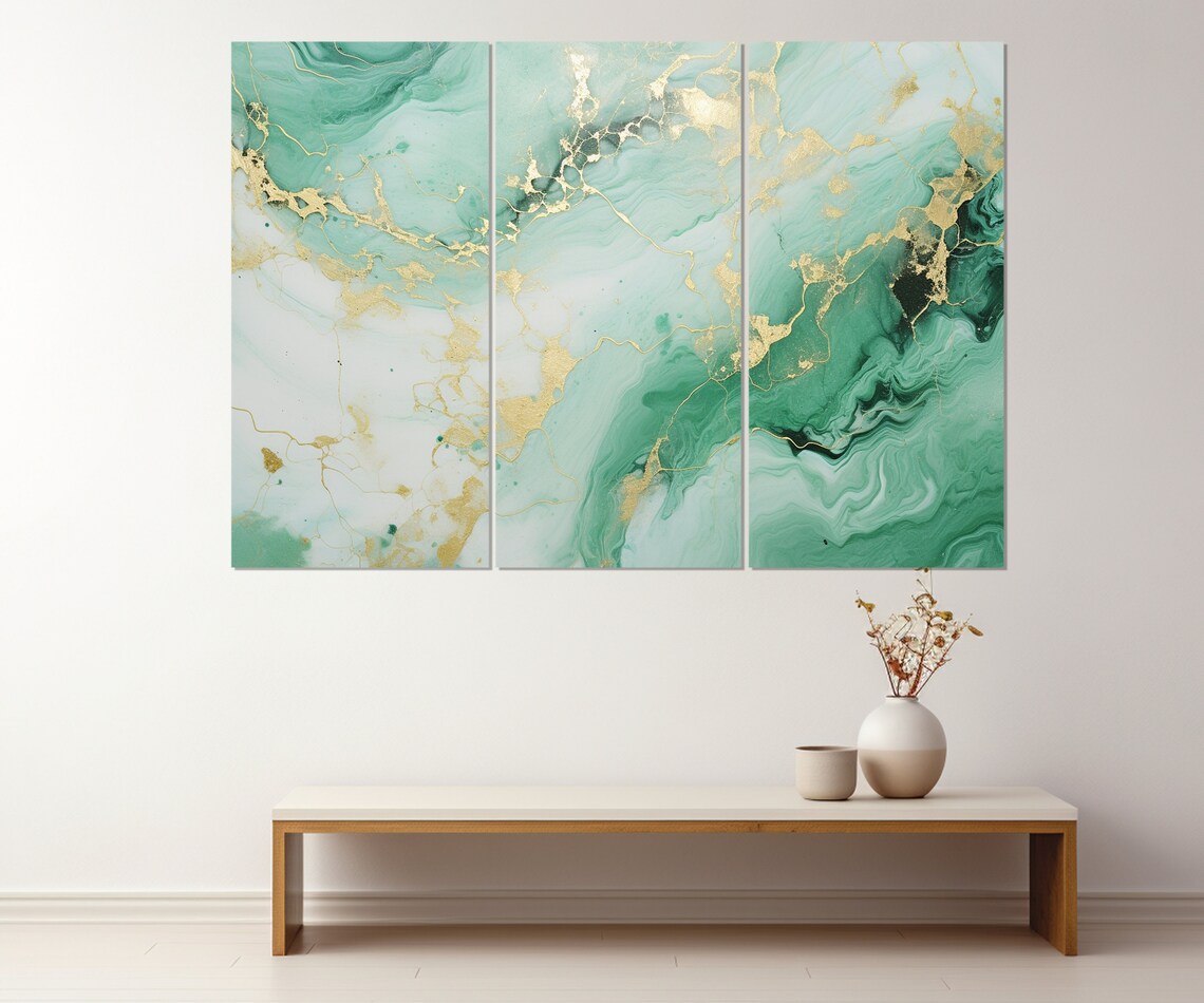 Green White Marble Gold Swirls Luxury Abstract Modern Wall Art Poster - Image 4