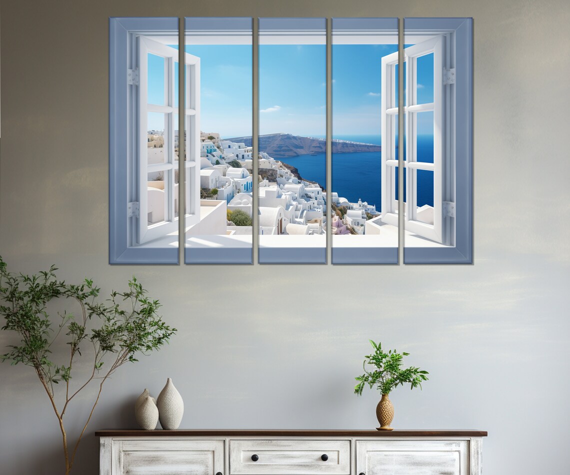 Open Window With Santorini View, Coastal Art Print - Image 2