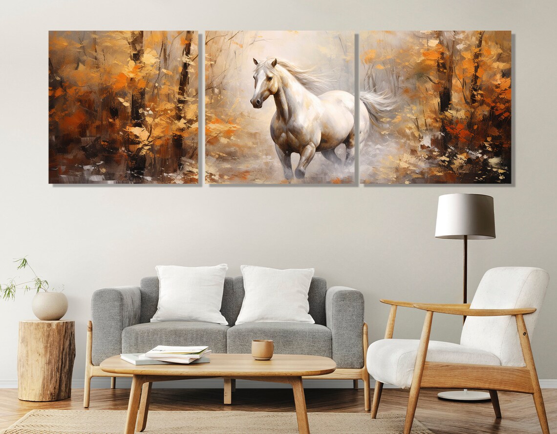 White Horse in Autumn Forest, Horse Art Print - Image 4
