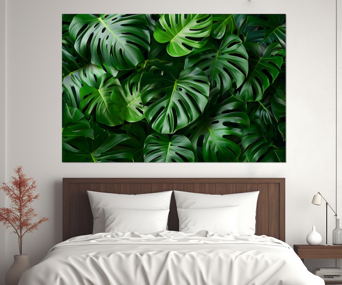 Tropical Green Leaves, Deep Green Wall Art Print