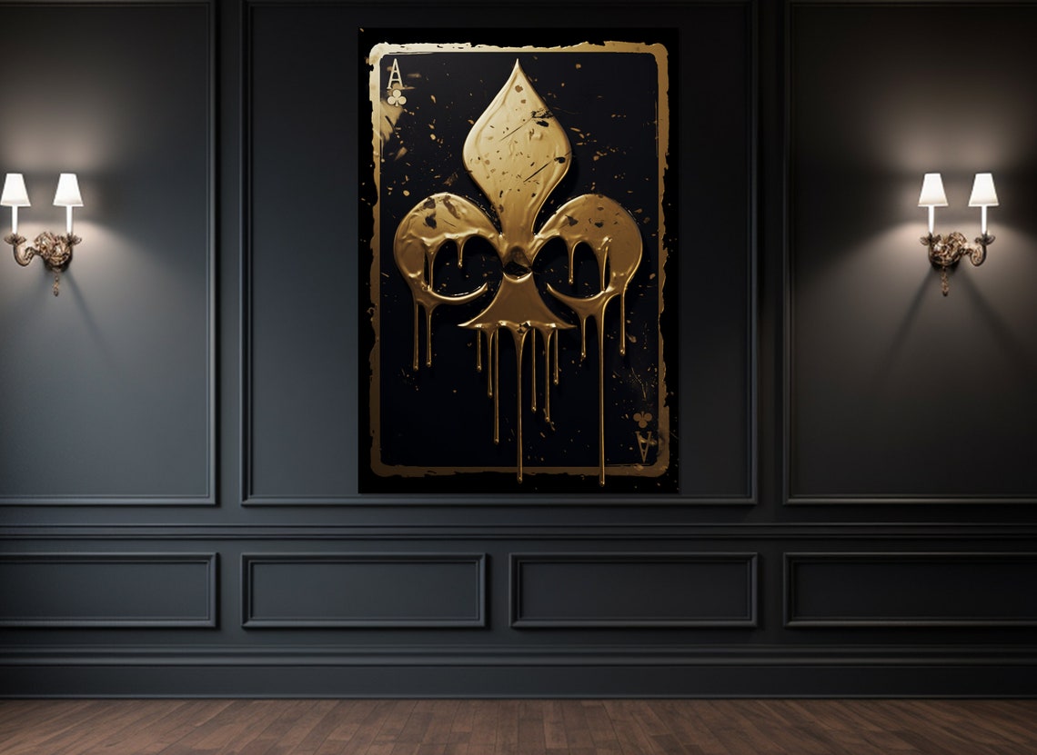 Ace Of Clubs Print Poker Wall Art Card Player Gift Golden Ace Of Clubs Painting Framed And Ready To Hang - Image 4