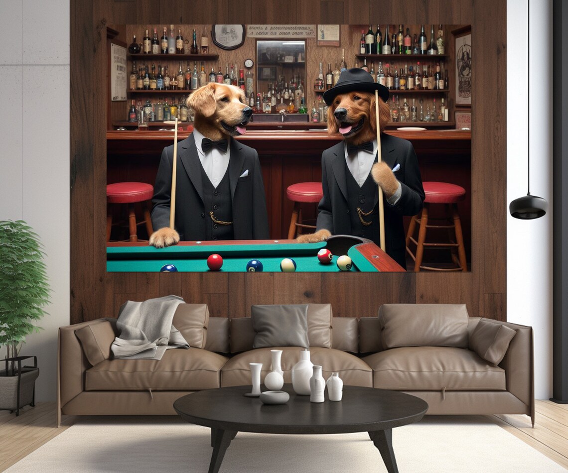 Gentleman Dogs Playing Billiards Tuxedo Pub Funny Dog Wall Art Poster - Image 4