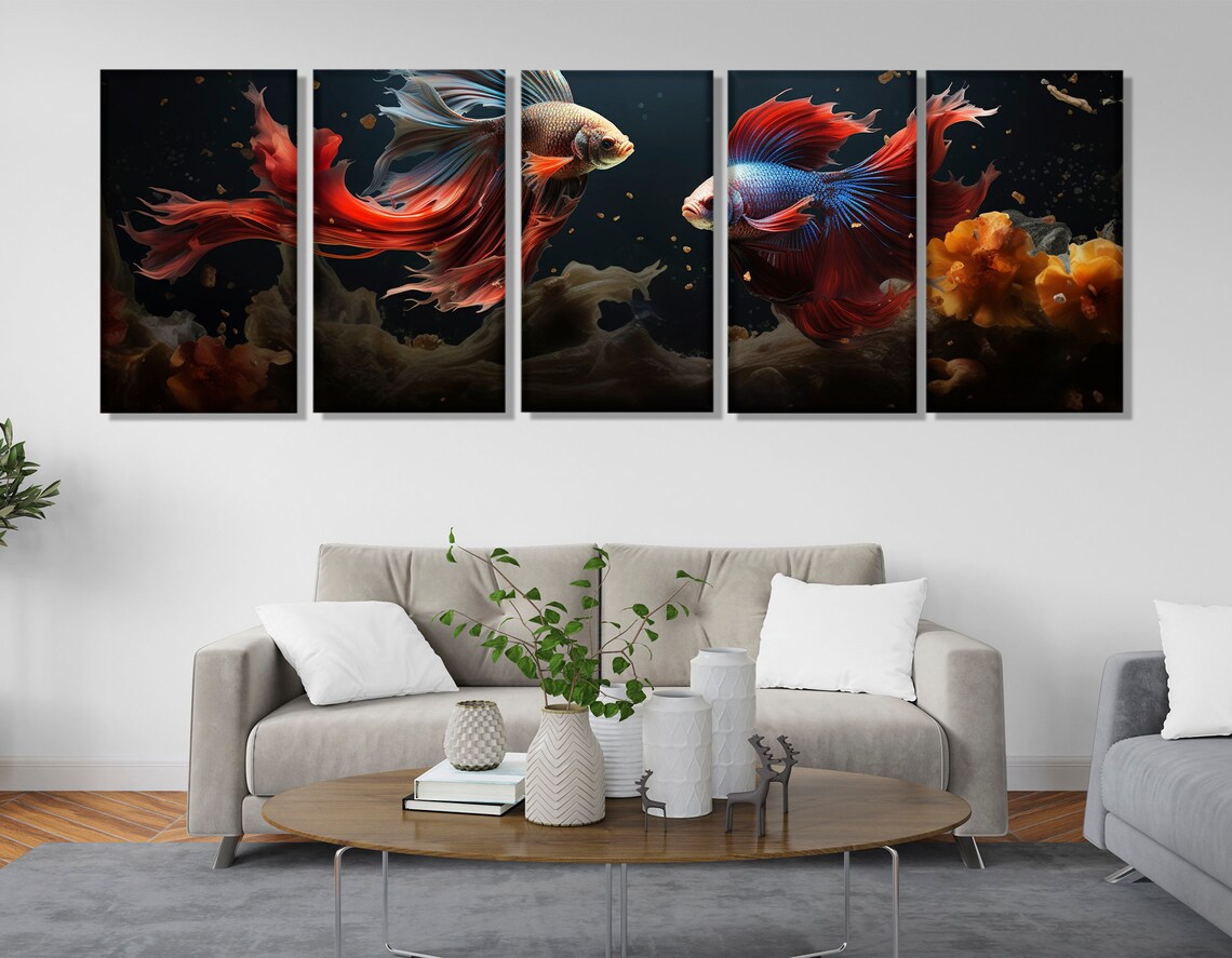 Large Betta Fish Painting Abstract Fish Print Betta Fish Underwater Wall Art Aquarium Fish Wall Art Framed And Ready To Hang - Image 2